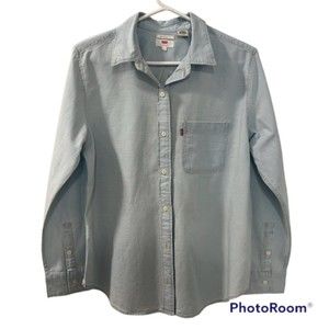 LEVIS Boyfriend Fit Blue Coconut Tree Embroidered Back Button Down LS Shirt Sz S